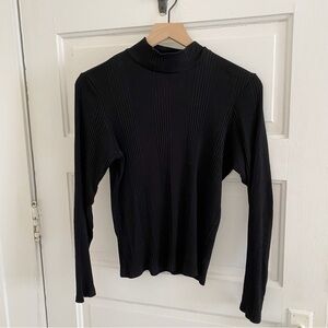 victoria's secret pink black ribbed long sleeve mock neck t-shirt size l large